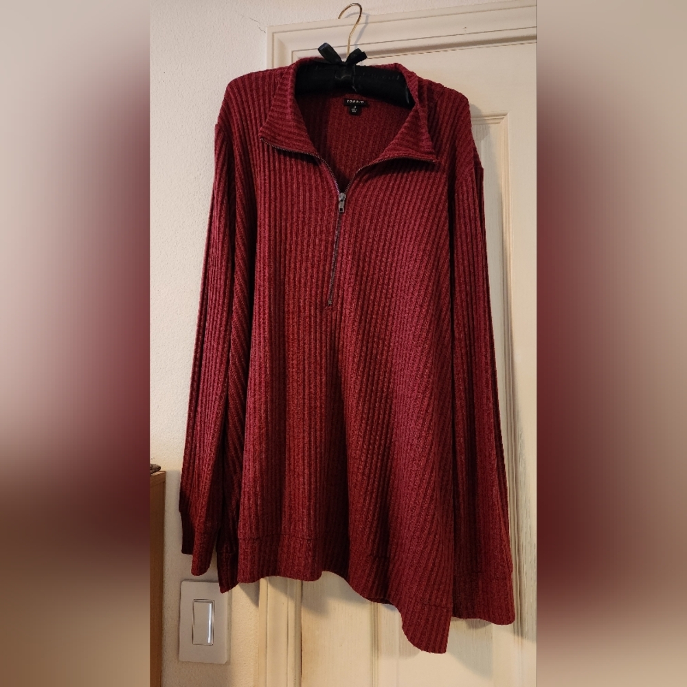 Torrid Dark Burgundy Half-Zip Ribbed Long Sleeve Sweater Size 3